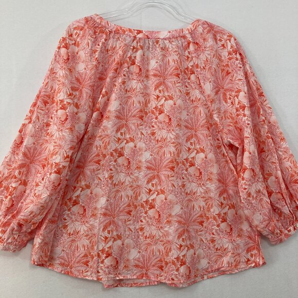 Tommy Bahama Large Red White Floral Puff Sleeve Button Down Blouse Feminine - Picture 9 of 11